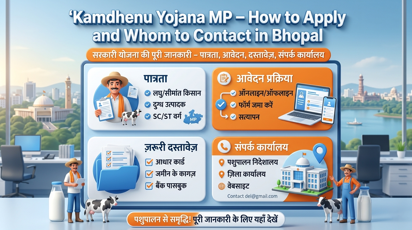 Kamdhenu Yojana MP – How to Apply and Whom to Contact in Bhopalसरकारी योजना की पूरी जानकारी – पात्रता, आवेदन, दस्तावेज़, संपर्क कार्यालय